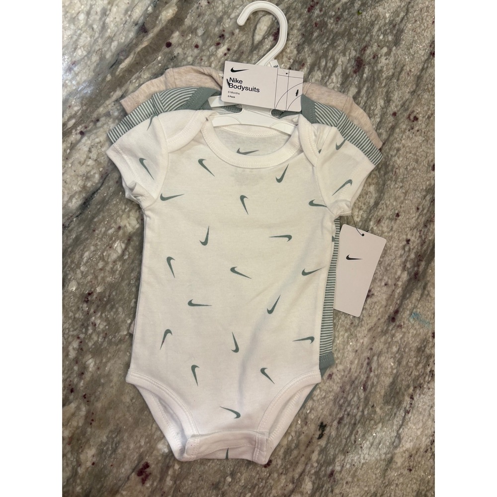 Nike Baby Bodysuits 3 Pack Mica Green White Striped 6 Months NWT